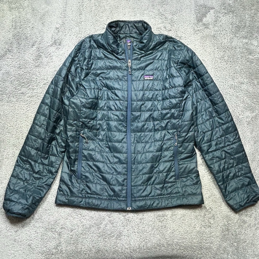 Patagonia Nano Puff Jacket Mens L Hemlock Green PrimaLoft Full Zip *HOLES/SPOTS